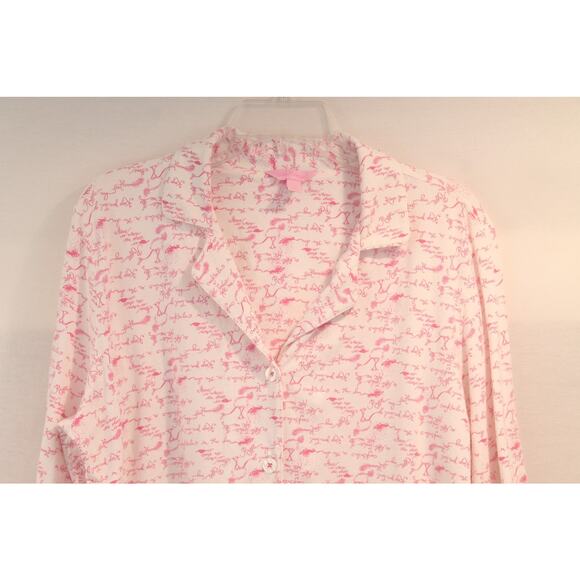 Lilly Pulitzer Pajama Set Womens Large Flamingo Print Button Up Sleepwear - Picture 3 of 15